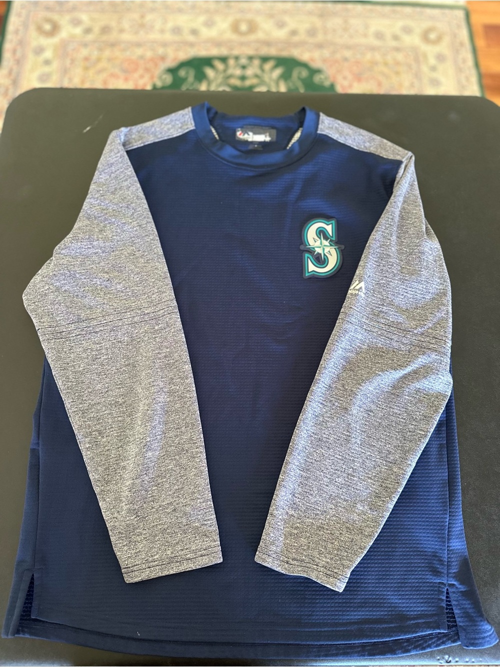 Majestic Seattle Mariners Navy and Gray Long-Sleeve Pullover Mens Large